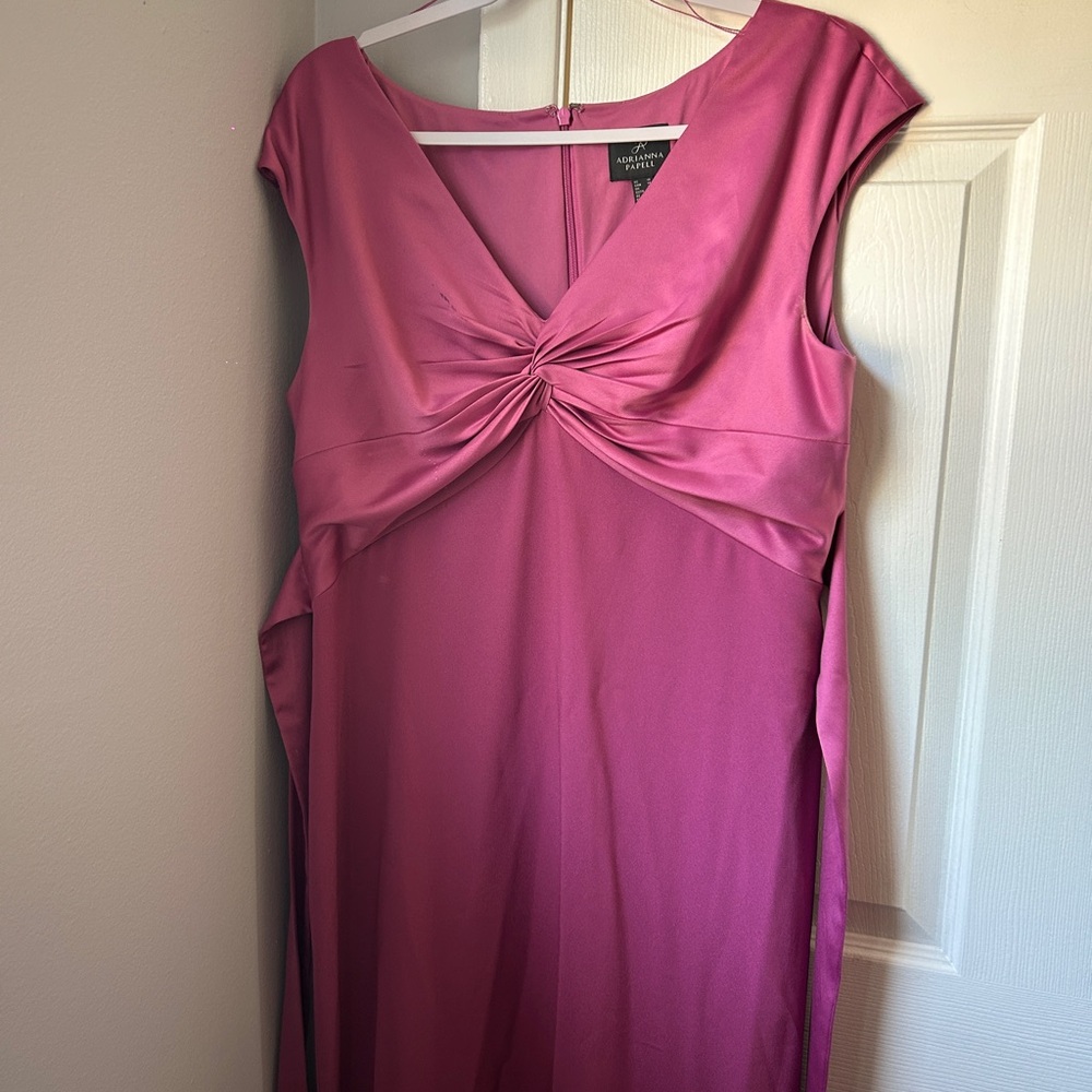 Adrianna Papell Raspberry Twist-Front Cap Sleeve long gown